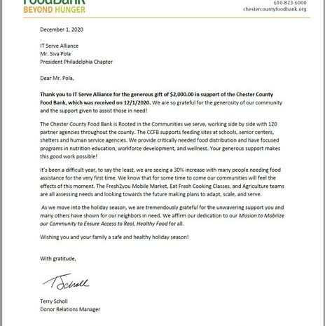 ITServe Alliance feels proud to be part of Chester County Food Bank’s unwavering support to the communities in Chester County