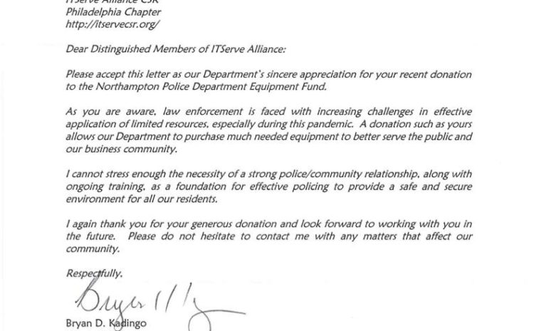 Received a Thank You letter Northampton Borough Police Department